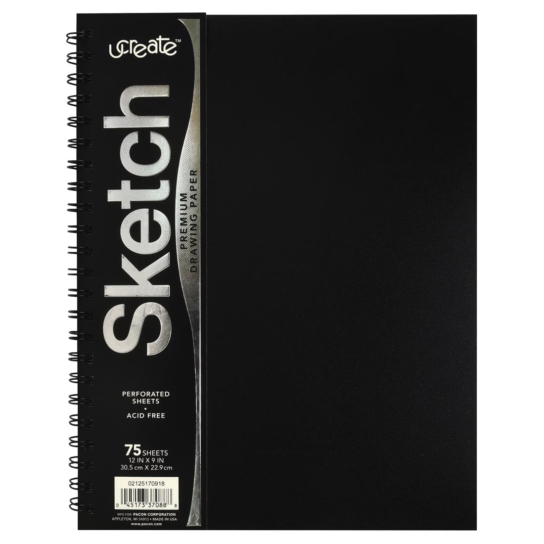 UCreate Cuaderno de Bocetos con Cubierta de Poliéster, Encuadernado en Espiral - Negro; 9" x 12"