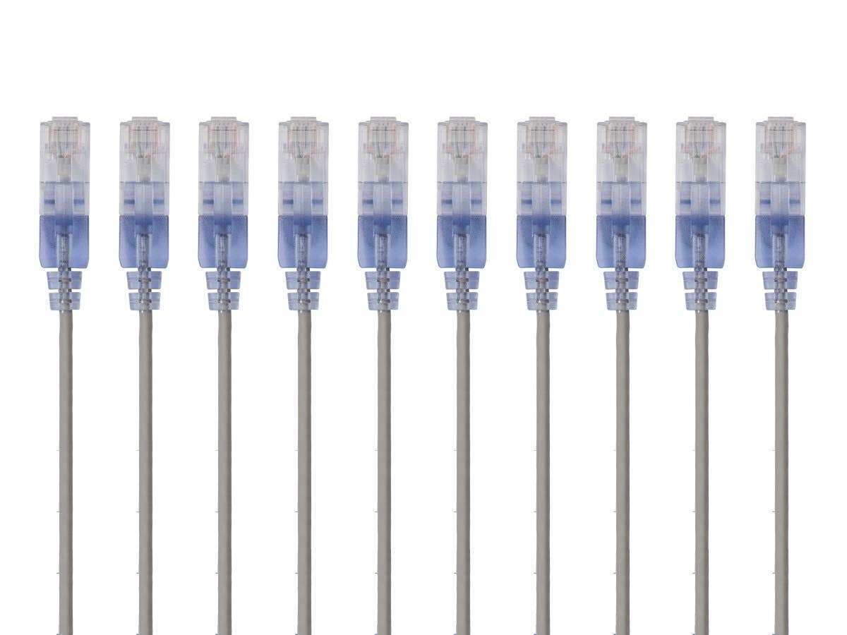 Monoprice SlimRun Cable de Conexión Ethernet Cat6A, 10 Gbit/s - Gris - 5ft - Paquete de 10