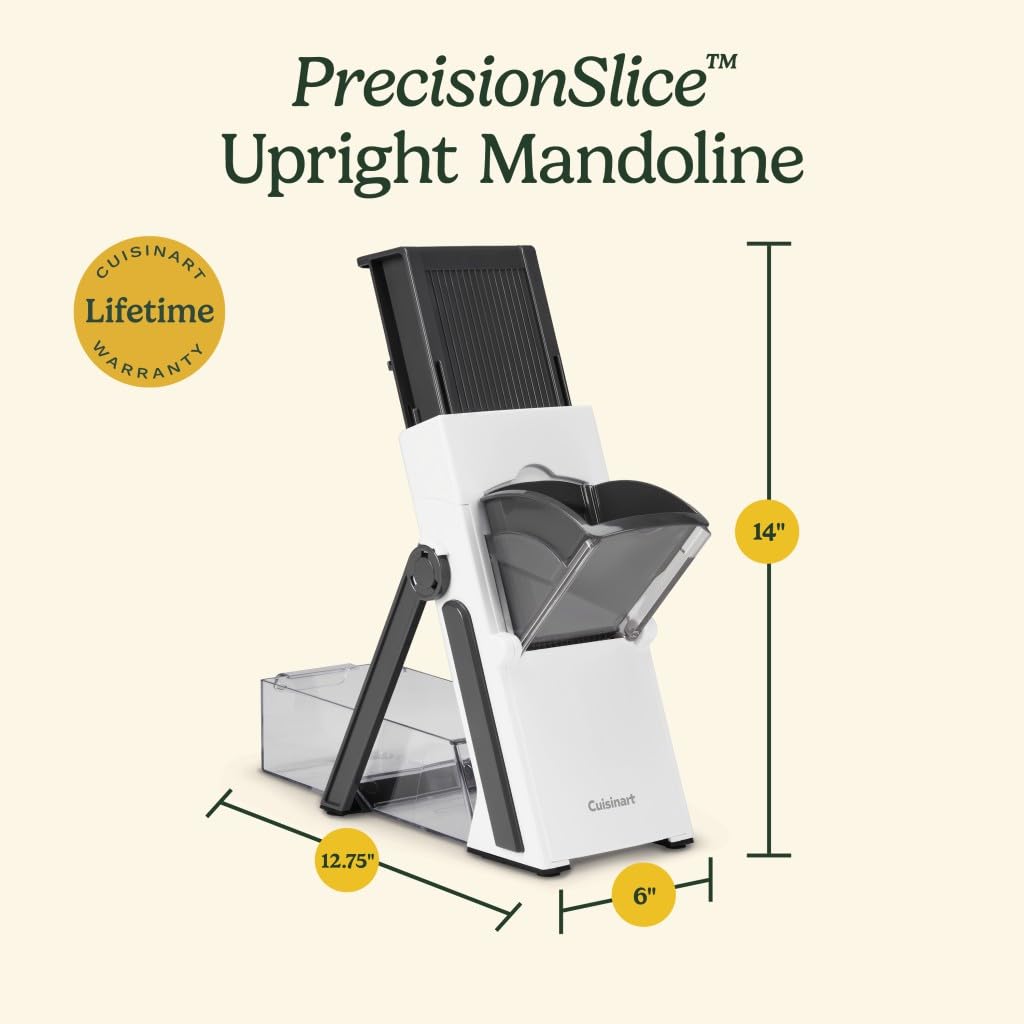 Cuisinart Mandolina Vertical Precision Slice Ajustable | Mandolina compacta y plegable, Tubo de alimentación extra ancho se adapta fácilmente a los cortes más grandes de alimentos