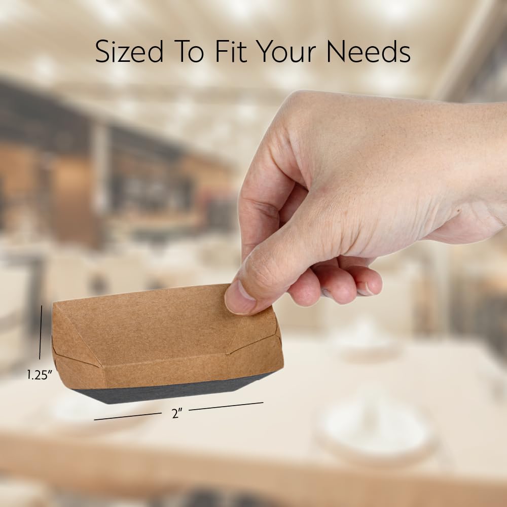 Restaurantware Disposable Paper Food Tray, Black with Kraft Brown Interior, 2"