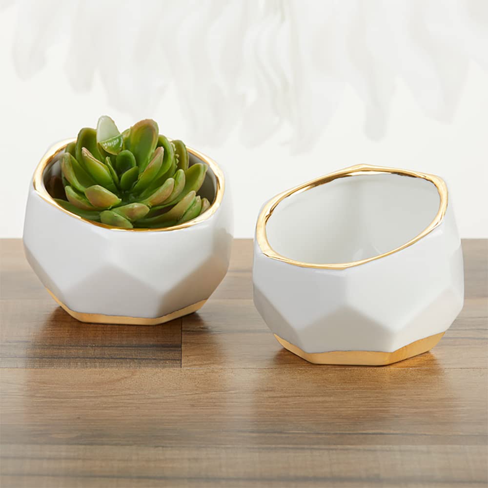 Kate Aspen 23262NA Macetas geométricas de cerámica Mini Cuencos Decorativos, hogar, habitación, Escritorio, decoración de Mesa, Talla única, Blanco, pequeño (Juego de 3)