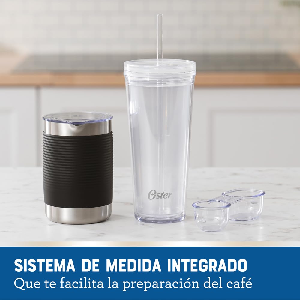 Oster® Cafetera Frappé 4 en 1, con espumador, para Café Helado, Granizado o Caliente, Negro, BVSTDC02B