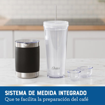 Oster® Cafetera Frappé 4 en 1, con espumador, para Café Helado, Granizado o Caliente, Negro, BVSTDC02B