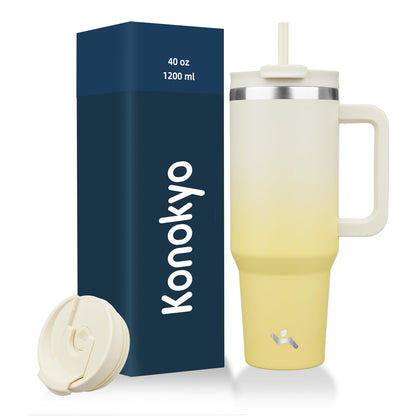 Konokyo Vaso Térmico de 40 oz con Asa y Popote, Lavanda - 40 Ounces - Limón