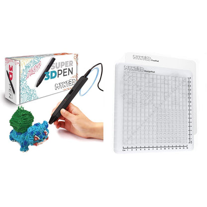 MYNT3D - MP030-BK Super 3D Pen, 1,75 mm ABS y PLA compatible con bolígrafo de impresión 3D + MYNT3D Kit de alfombrilla para bolígrafo 3D, DesignPad + FreePad