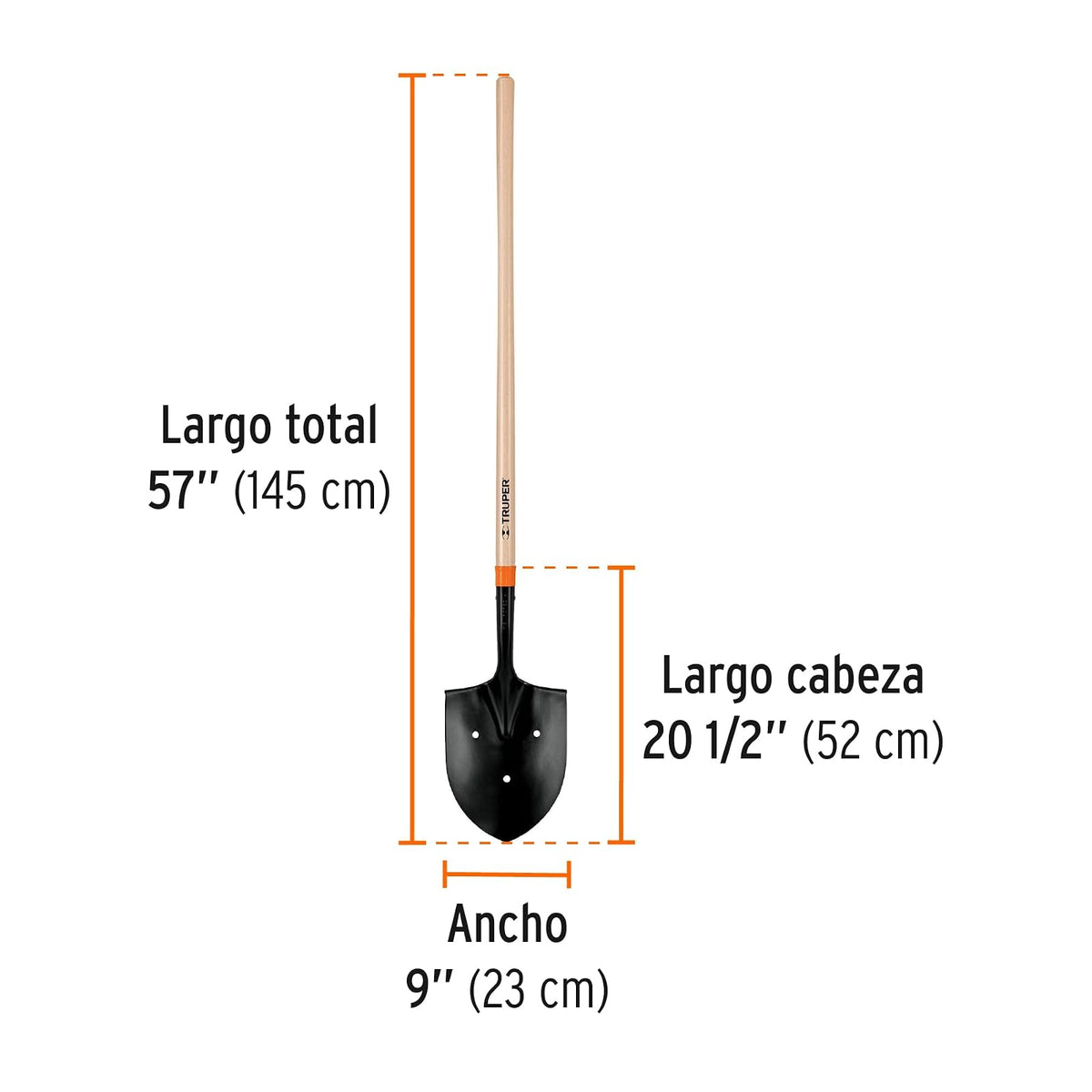 Truper PARRO-LP, Pala irrigación, Modelo arrocera 3 Perforaciones, Mango Largo