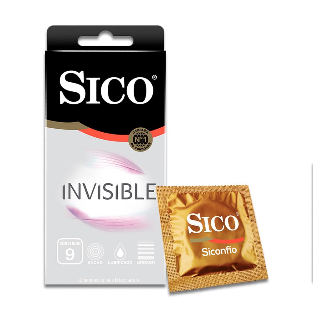 Sico Invisible Ultra Sense Condones de hule látex natural cartera con 9 piezas