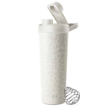 Simple Modern Rally Botella Mezcladora de Acero Inoxidable con Bola, 710 ml - 0.7 Litros - Pattern: Cream Leopard