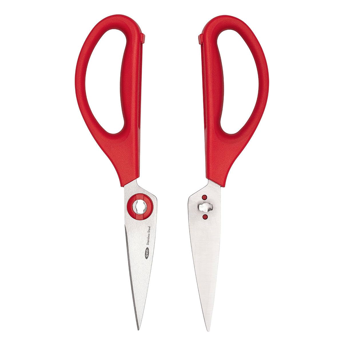 OXO Good Grips - Tijeras de cocina | Cuchillas de acero inoxidable | Ideal para cocina u oficina | Corta cartón con facilidad | Diestros o zurdos