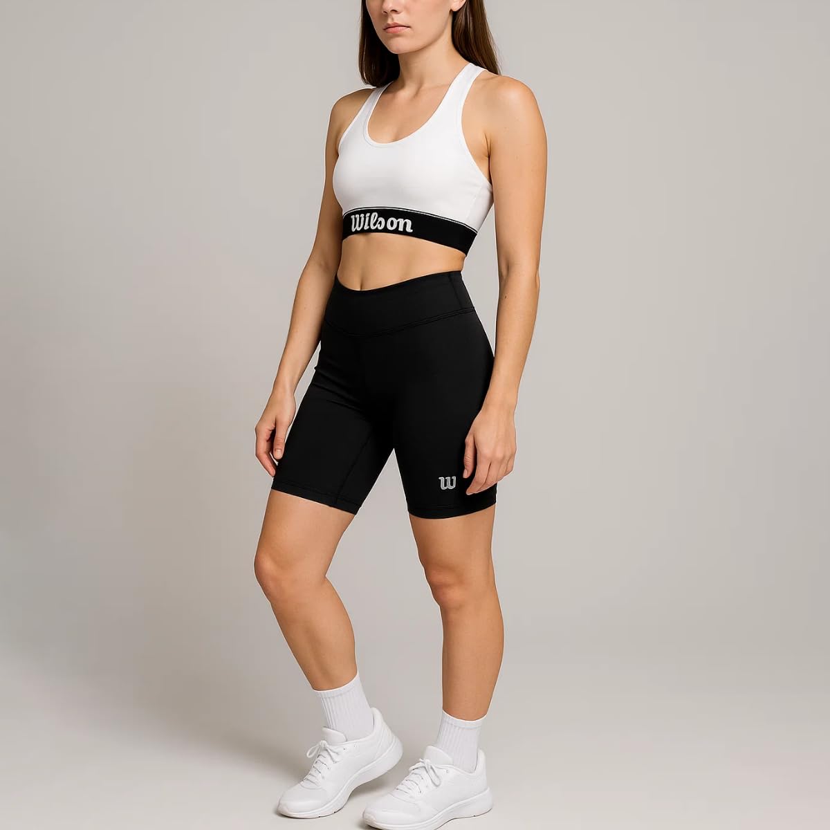 Wilson Licra Tiro Alto Flexible Liso Pantalones Cortos de Yoga Mujer