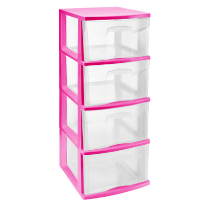 Italhome Cajonera ONYX 4 de Plástico Rosa con 4 Cajones Transparentes, Organizador Multiusos para Recámara, Oficina o Cocina