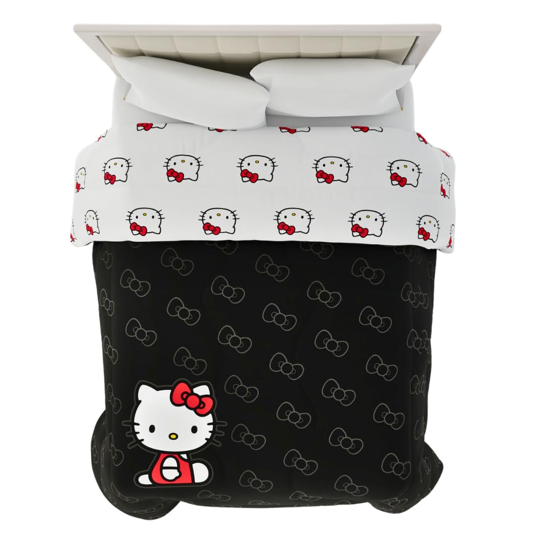 Franco Collectibles Hello Kitty Bedding - Edredón Reversible de Microfibra súper Suave y Acogedor, tamaño matrimonial (Producto con Licencia Oficial)