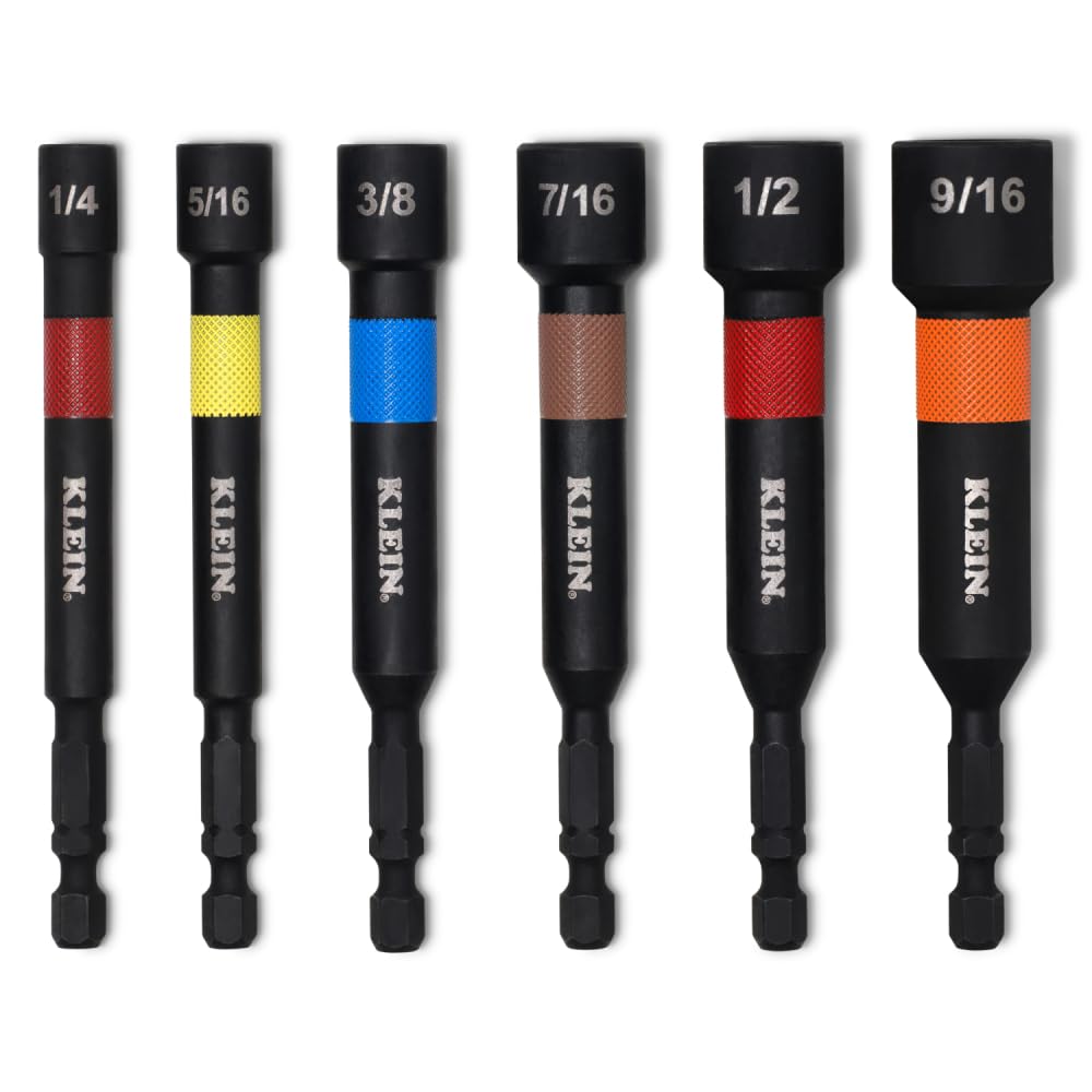 Klein Tools 32946S - Juego de 6 tuercas eléctricas de 4 pulgadas, con clasificación de impactos, magnético, codificado por colores, SAE