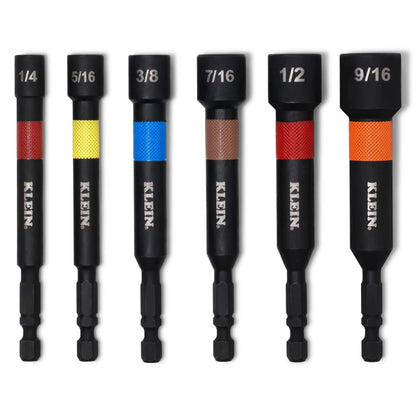 Klein Tools 32946S - Juego de 6 tuercas eléctricas de 4 pulgadas, con clasificación de impactos, magnético, codificado por colores, SAE