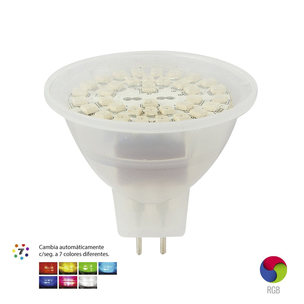 Tecnolite Foco MR16 LED 3 W Luz RGB MR16-SMDLED/3WRGB, Base GX5.3, No Atenuable, 1 Unidad