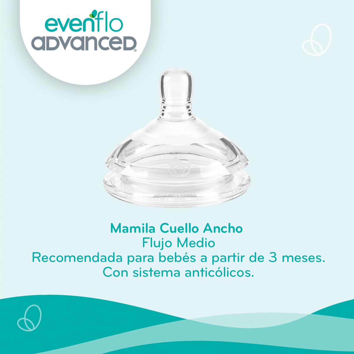 Evenflo Advanced Biberones Anticólicos Cuello Ancho, Azul y Teal, Flujo Medio, 270ml, Silicón Libre de BPA, Sistema Doble Válvula, 2 Piezas