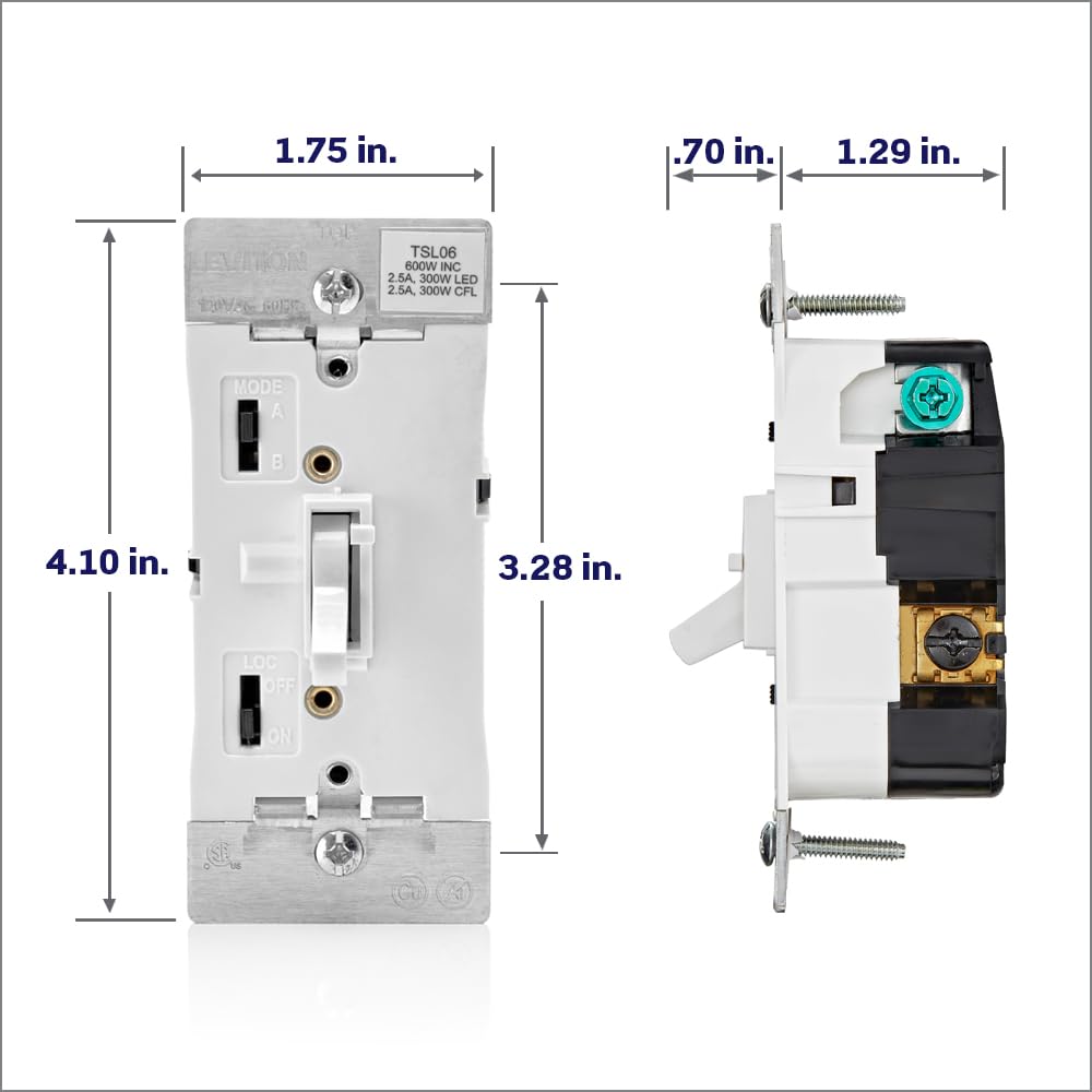 Leviton - Interruptor de atenuación deslizante para bombillas LED regulables, halógenas e incandescentes, TSL06-1LW, color blanco