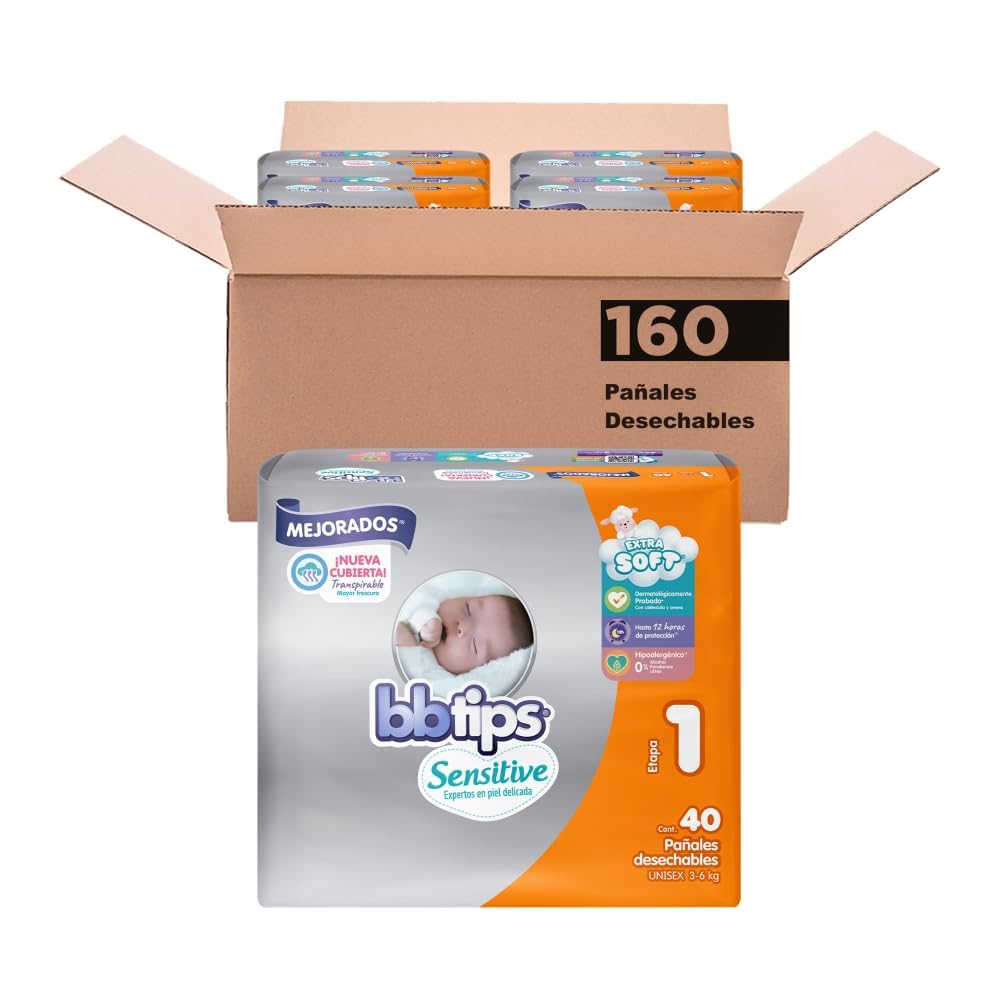 BBtips Sensitive Pañales, Baby Diapers , Talla 1 Paquete de 160