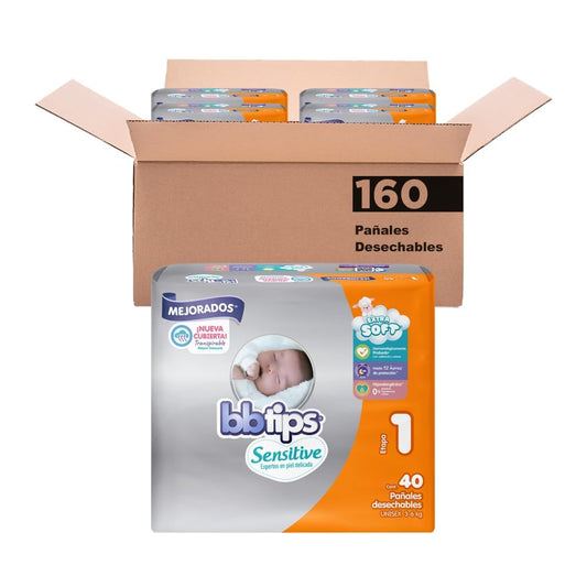 BBtips Sensitive Pañales, Baby Diapers , Talla 1 Paquete de 160