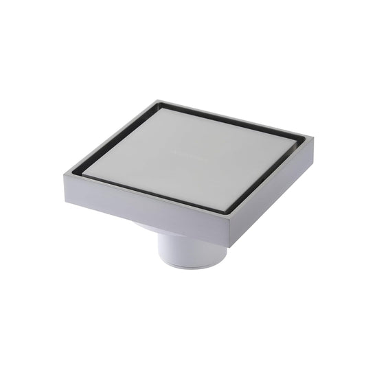 Interceramic Coladera Universal Cuadrada para Regadera 10 x10 cm, con Válvula Anti-Olores y Cubierta Decorativa hecha de Latón para Máxima Durabilidad y Resistencia a Corrosión, Color Níquel Cepillado