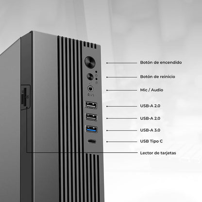 AC-943086 Gabinete Mini Torre Slim Onex GS450/Max MB Micro ATX/Fuente Flex 400 W/8 L/2x USB 2.0 + 1 USB 3.0 + 1x USB Tipo C 3.0 + 1 Mic + 1x Audio/Lector de tarjetas SD/Full Metalico/Elite Negro