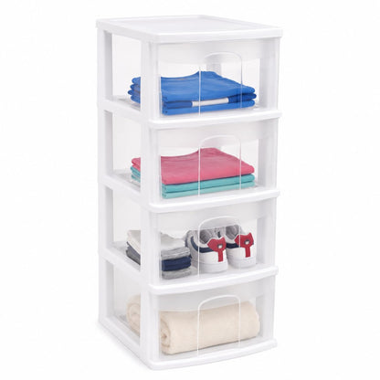 Italhome Cajonera FOX 4 de Plástico 4 Cajones Transparentes, Organizador Multiusos para Hogar y Oficina, Mueble Ligero Resistente, Desarmable Fácil Limpieza, Color Blanco