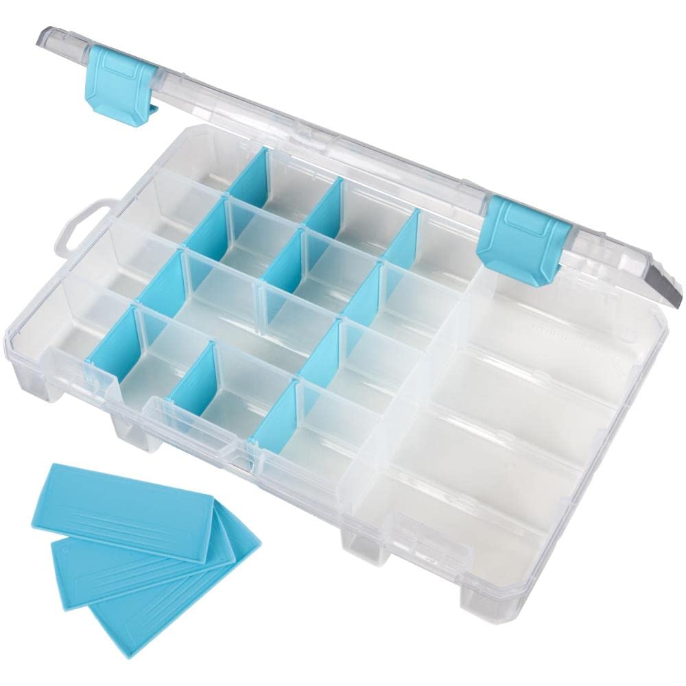 ArtBin Caja Mediana Antideslustre 6944AG | Transparente con detalles de aguamarina, con separadores extraíbles, organizador de joyas y manualidades