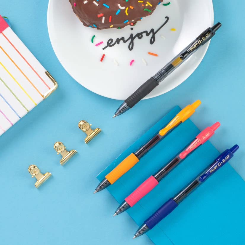 Bolígrafo Gel Pilot G2, Punto Fino (0.7 mm), Paquete con 20 Piezas Colores Surtidos, Recargable
