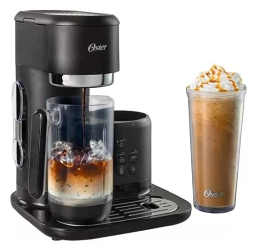 Oster Cafetera para Frappé 3 en 1 con Licuadora Integrada | Bebidas Granizadas, Café Caliente o Helado, Filtro Reutilizable, Sistema de Medida Integrado, BVSTDC03B