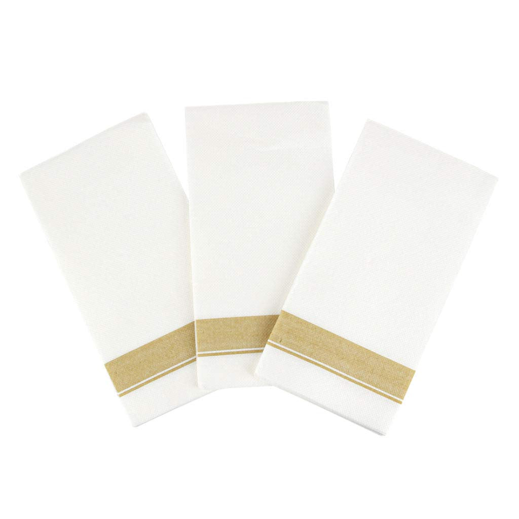 Blue Sky - Servilletas de papel para cena, estilo tela, paquete de 50 unidades, elegantes y de primera calidad, color blanco con borde dorado, perfectas para entretenimiento y ocasiones especiales