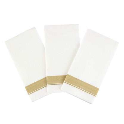 Blue Sky - Servilletas de papel para cena, estilo tela, paquete de 50 unidades, elegantes y de primera calidad, color blanco con borde dorado, perfectas para entretenimiento y ocasiones especiales