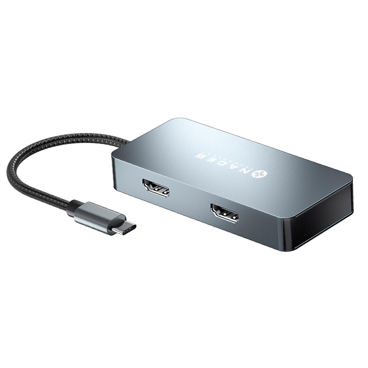 Naceb Technology HUB USB-C 7 en 1 Dual HDMI 4K, Adaptador Multipuerto con 100W PD Carga Rápida, 3 USB 3.0, 1 USB-C Datos 5Gbps, Estación de Acoplamiento para Laptop, MacBook, iPad y PC, Gris (NA-0147)