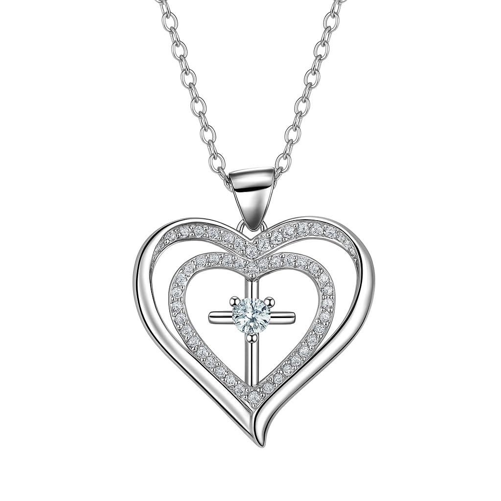 XYPHIELLE Collar para Mujer de Corazón y Cruz con Circonitas - Un Regalo Elegante e Ideal