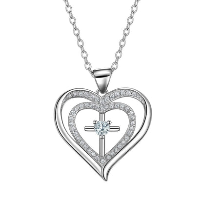 XYPHIELLE Collar para Mujer de Corazón y Cruz con Circonitas - Un Regalo Elegante e Ideal