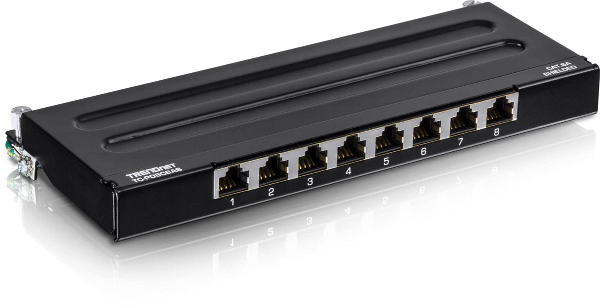 TRENDnet - Panel de conexión blindado Cat6A de 8 puertos, listo para montaje en pared, listo para 10G, Cat5e, Cat6, Cat6A, carcasa de metal, etiquetado codificado por colores para cableado T568A y