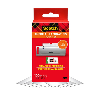Scotch Thermal Laminating Pouches, 2.4 x 4.2-Inches, ID Badge without Clip, 100-Pouches (TP5852-100)