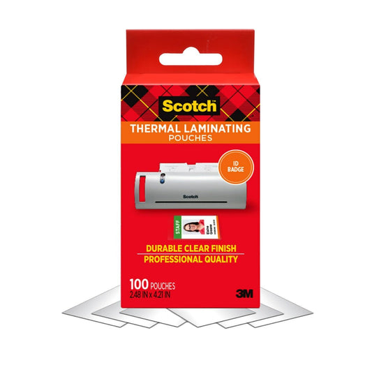 Scotch Thermal Laminating Pouches, 2.4 x 4.2-Inches, ID Badge without Clip, 100-Pouches (TP5852-100)