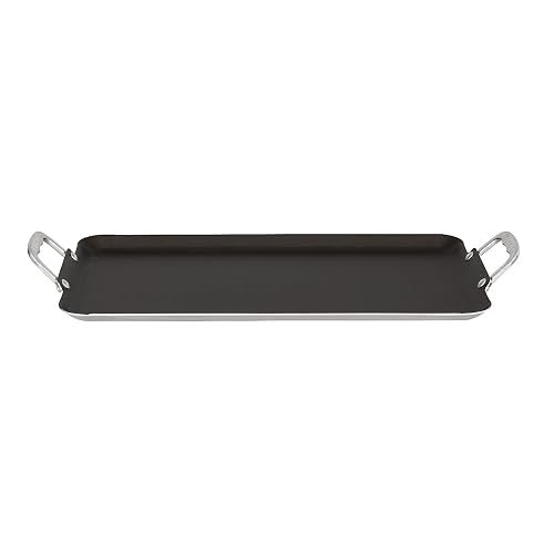 Vasconia | Plancha Doble Lisa Esencial Aluminio Antiadherente Negro 54x29cm | Doble quemador, Cocción uniforme, Recubrimiento interior, Fácil limpieza, Uso diario, Gran capacidad, Libre de PFOA