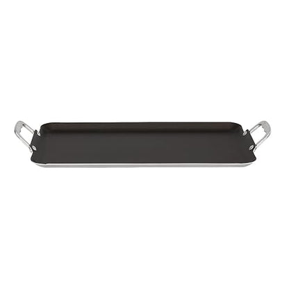 Vasconia | Plancha Doble Lisa Esencial Aluminio Antiadherente Negro 54x29cm | Doble quemador, Cocción uniforme, Recubrimiento interior, Fácil limpieza, Uso diario, Gran capacidad, Libre de PFOA