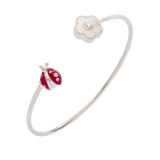 Alex and Ani Brazalete Flexible Mariquita y Margarita | Brazalete Abierto para Mujer | Esmalte, Cristal | Pulsera de Flor para Mujer | Joyería Floral