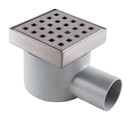 URREA CCRPINOX Coladera Cuadrada INOX, Rejilla Perforada con Salida Lateral, Coladera con Rejilla, Acero Inoxidable
