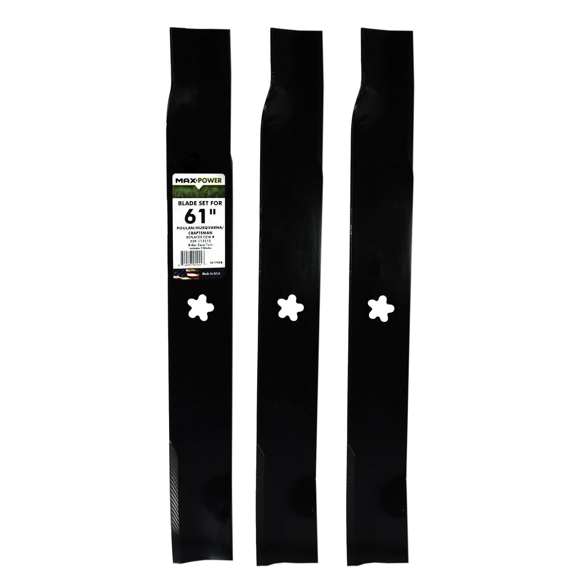 MaxPower 561746 3-Blade Set for 61 Inch Cut Poulan/Husqvarna/Craftsman Replaces 539-113312