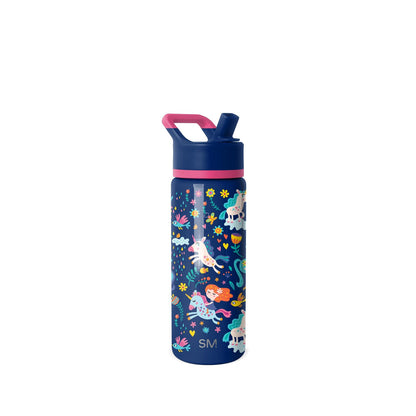 Simple Modern Summit Botella de Agua para Niños con Popote, 530 ml, Confetti - 0.5 Litros - -Unicorn Rainbows