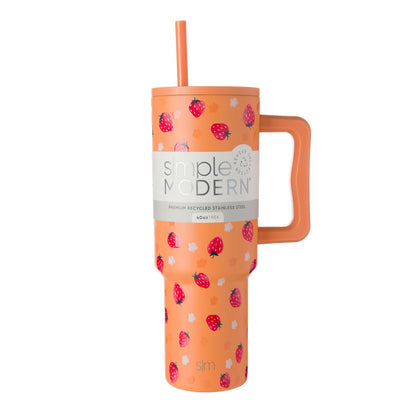 Simple Modern Trek Vaso Térmico con Asa y Popote, Acero Inoxidable, 890-1180 ml - 1180ml - Anaranjado