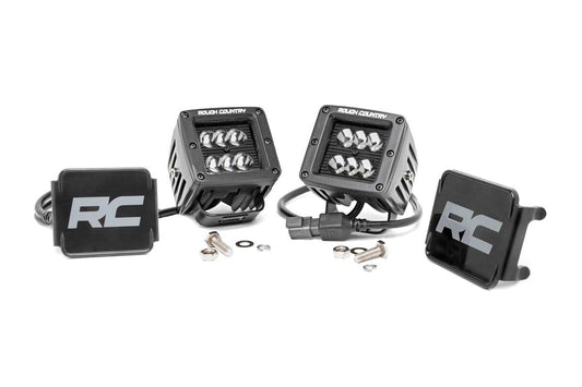 Rough Country Cubos Cuadrados LED de 2 Pulgadas | Cápsulas de luz CREE | Haz puntual | Serie Negra | Par | 70903BLLight Pods | Haz puntual | Serie Negra | Par | 70903BL