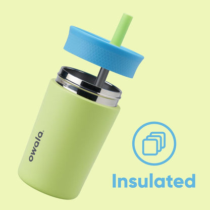 Owala - Vaso aislante de acero inoxidable para niños, con popote flexible resistente a derrames, fácil de limpiar, botella de agua para niños, ideal para viajes, apto para lavaplatos, 12 onzas, azul y