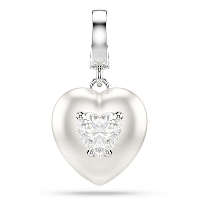 Abalorio de Swarovski Idyllia, corte mixto, revestimiento de color perla, corazón, blanco, baño de rodio