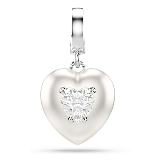 Abalorio de Swarovski Idyllia, corte mixto, revestimiento de color perla, corazón, blanco, baño de rodio