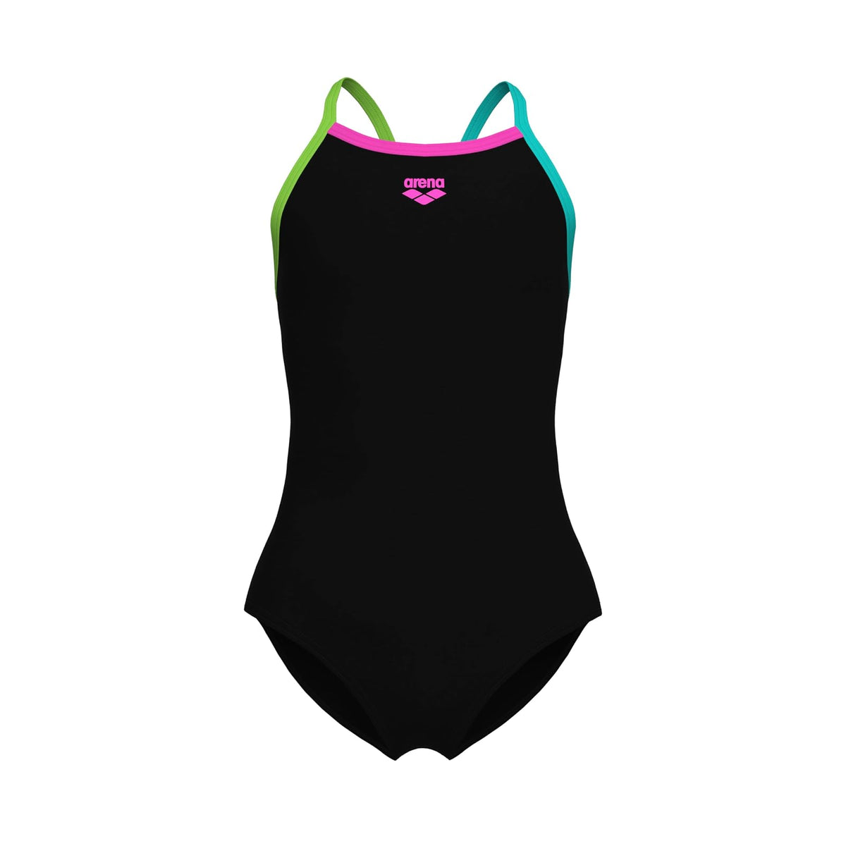 Arena Feel Traje de Baño de una Pieza para Niña - 18 - Negro - Verde Suave - Agua