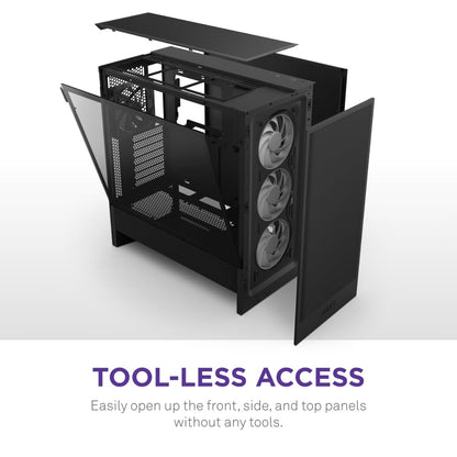 NZXT Gabinete H5 Flow RGB ATX Negro con Cristal Templado, USB 3.2 y USB Tipo-C – Torre para PC Gaming